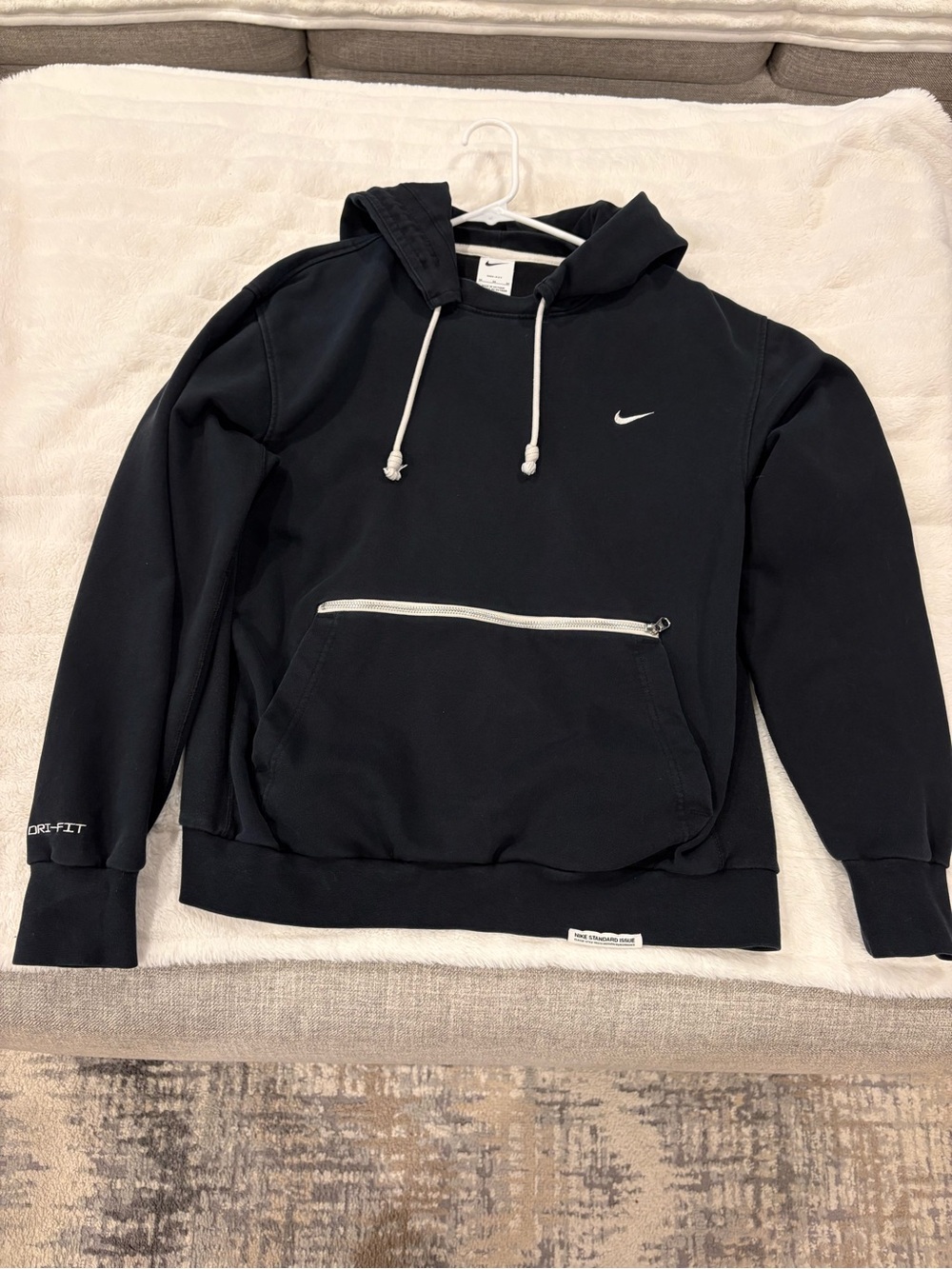 Nike Black Hoodie with White Accents and Front Zip